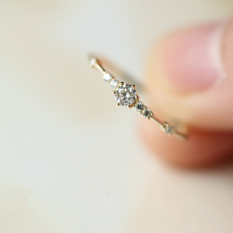 Vintage Cluster Zircon Stacking Ring — Slim Band | S925 Sterling Silver