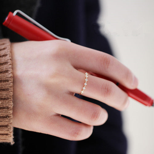Dainty Zircon Wave Stacking Ring — Slim Band | S925 Sterling Silver