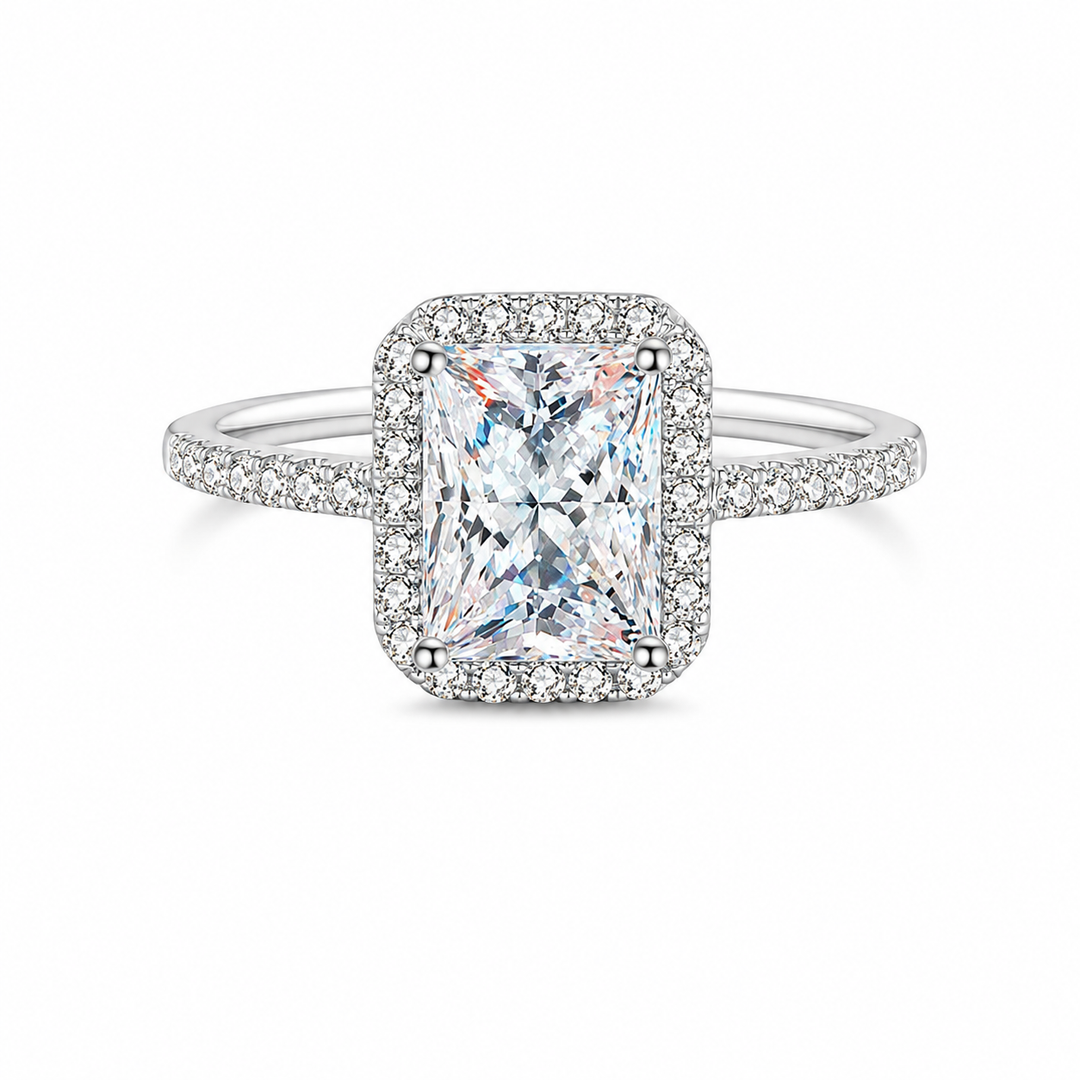 Emerald & Radiant Halo Moissanite Engagement Ring