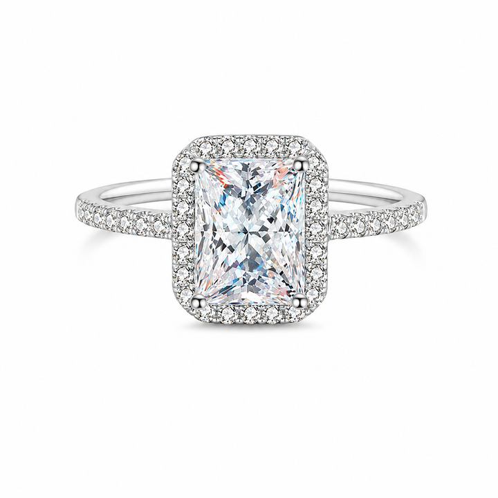 Emerald & Radiant Halo Moissanite Engagement Ring