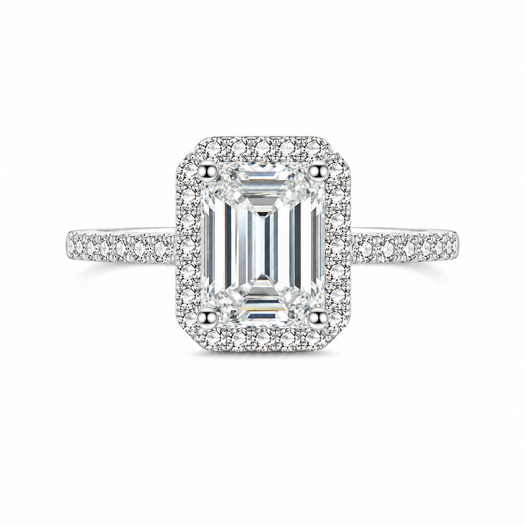 Emerald & Radiant Halo Moissanite Engagement Ring