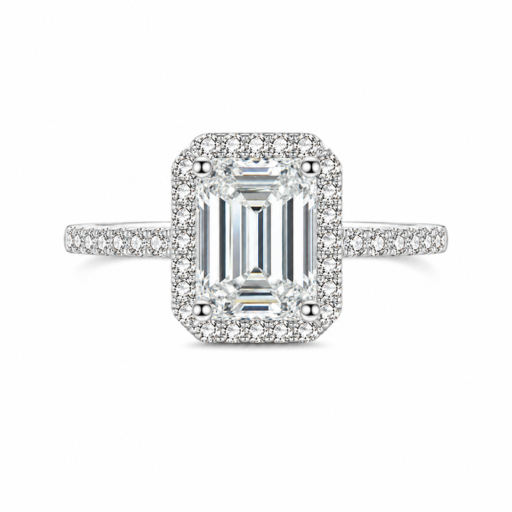 Emerald & Radiant Halo Moissanite Engagement Ring