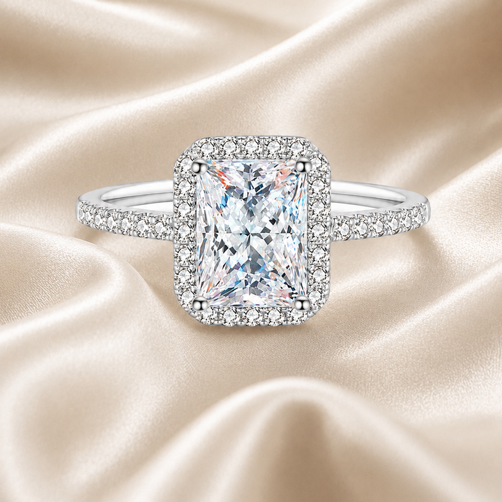 Emerald & Radiant Halo Moissanite Engagement Ring