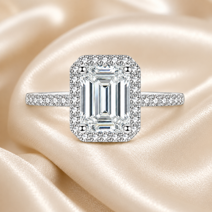 Emerald & Radiant Halo Moissanite Engagement Ring