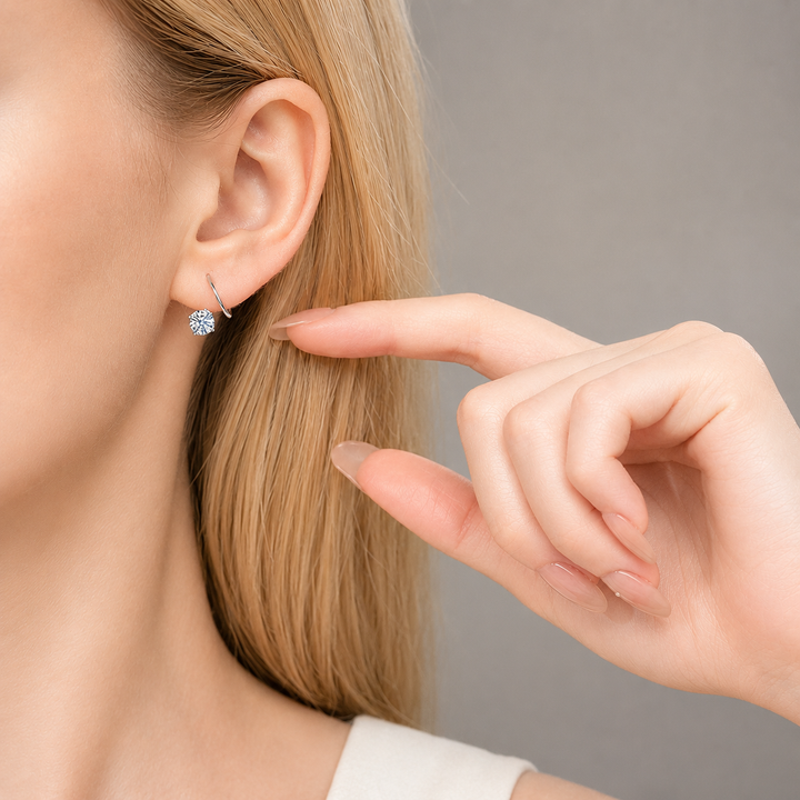 Round Moissanite Front-Back Hoop Earrings