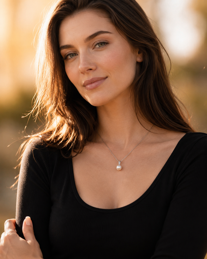Classic Pearl Moissanite Pendant Necklace