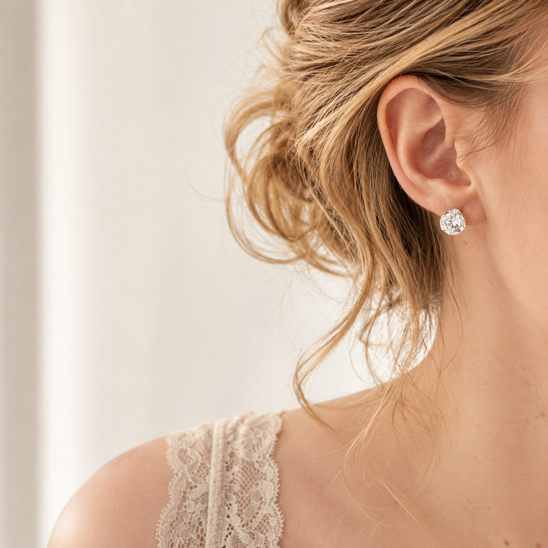 Round Cut Moissanite Huggie Earrings