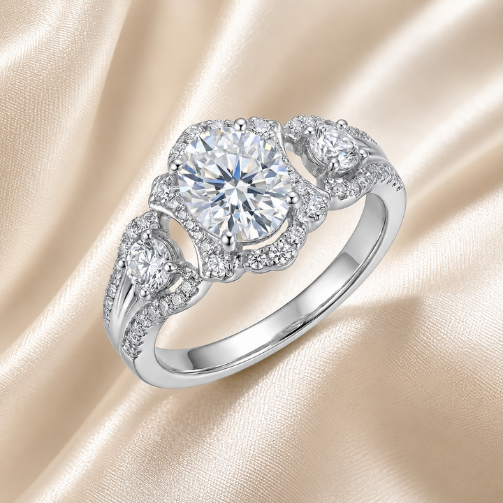 Oval Cut Moissanite Halo Ring
