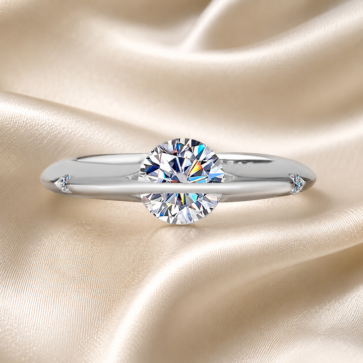 Cosmic Stellar Three-Stone Moissanite Ring