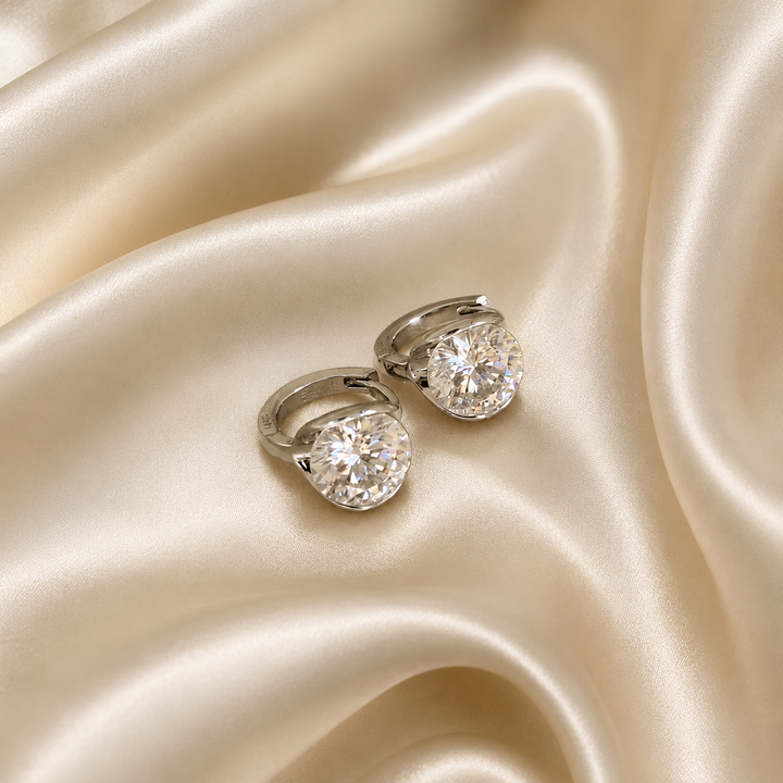 Round Cut Moissanite Huggie Earrings