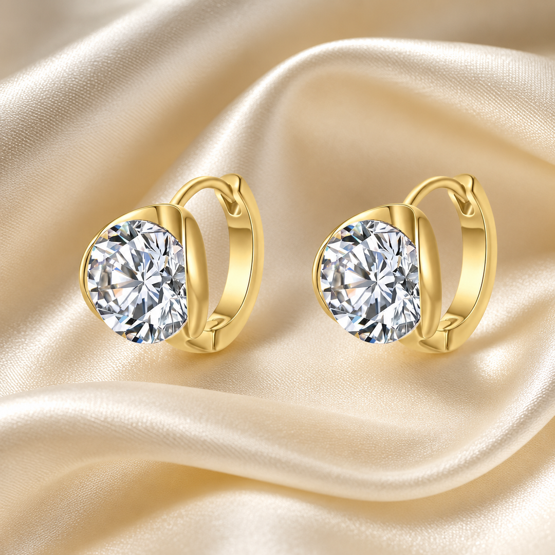 Round Cut Moissanite Huggie Earrings