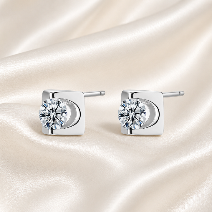 Square Bezel Moissanite Stud Earrings