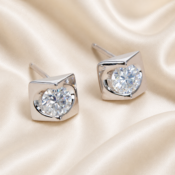 Square Bezel Moissanite Stud Earrings