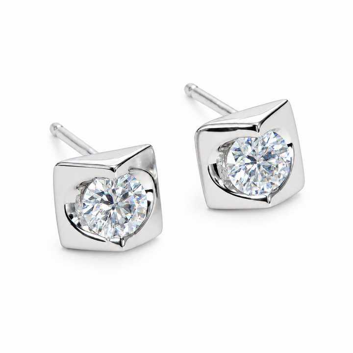 Square Bezel Moissanite Stud Earrings