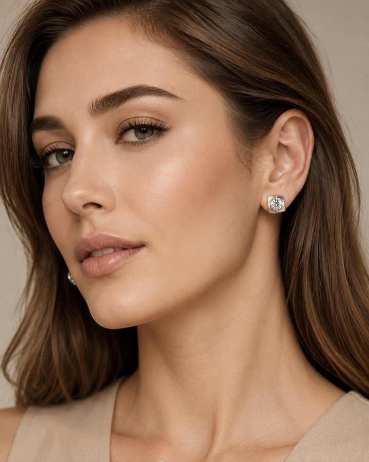 Square Bezel Moissanite Stud Earrings