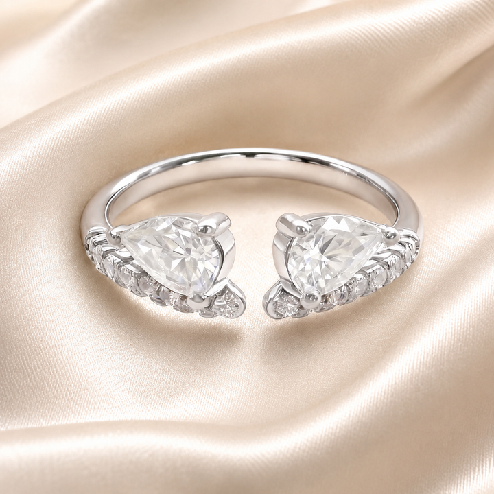 Lume Twin Pear Moissanite Open Ring