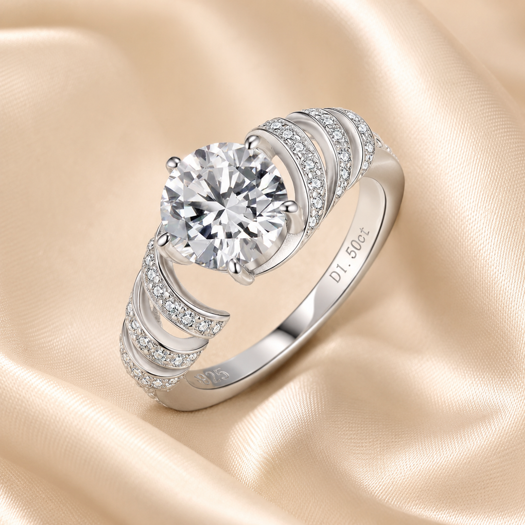 Helios Spiral Six-Prong Moissanite Ring