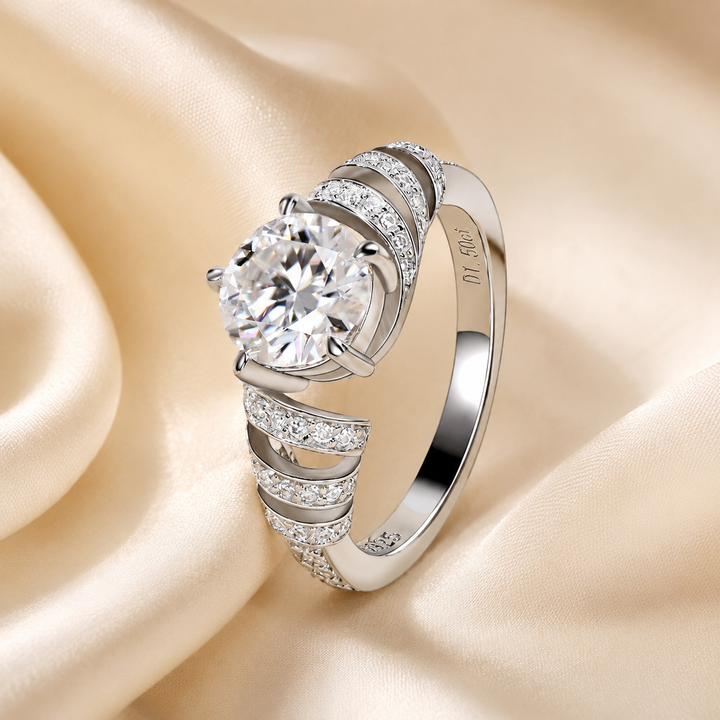 Helios Spiral Six-Prong Moissanite Ring