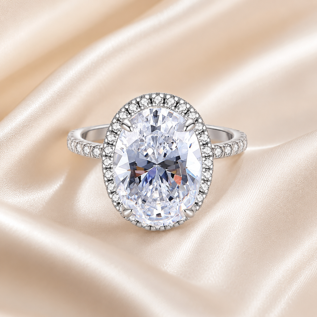 Oval “Pigeon Egg” Halo Moissanite Ring