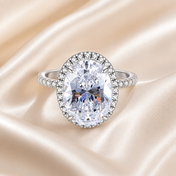 Oval “Pigeon Egg” Halo Moissanite Ring