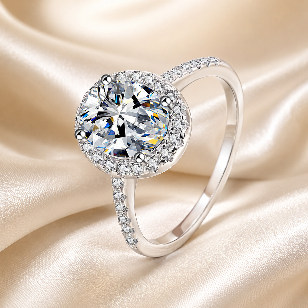 Oval “Pigeon Egg” Halo Moissanite Ring