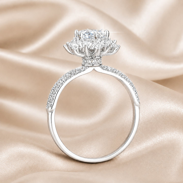 Stellar Bloom Halo Moissanite Ring