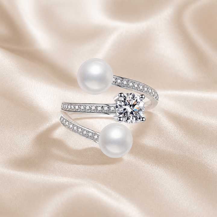 Twin Pearl Orbit Moissanite Ring | S925 Sterling Silver