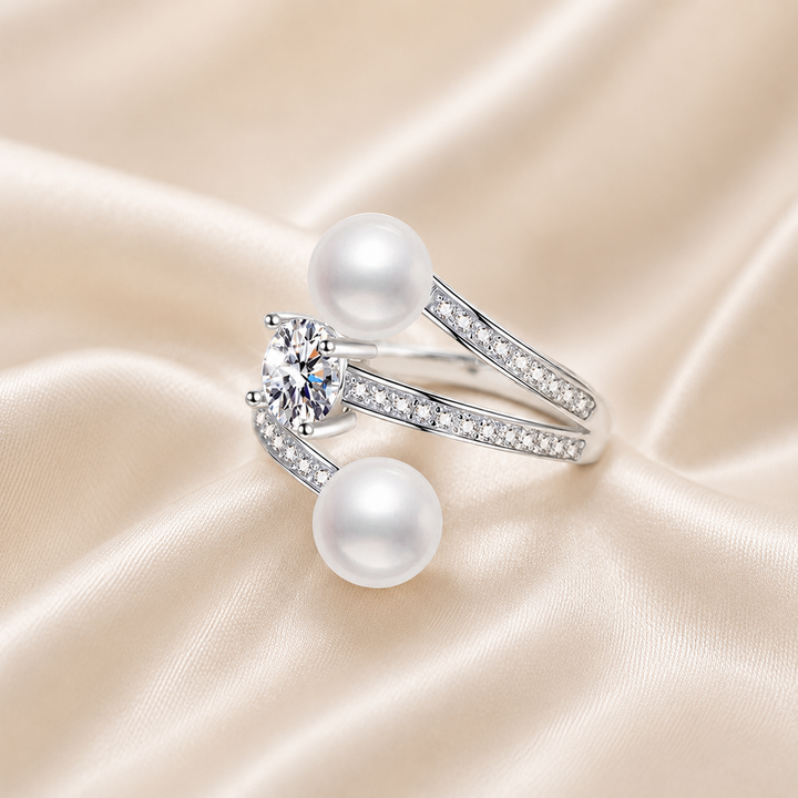 Twin Pearl Orbit Moissanite Ring | S925 Sterling Silver