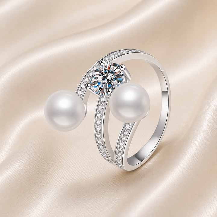 Twin Pearl Orbit Moissanite Ring | S925 Sterling Silver