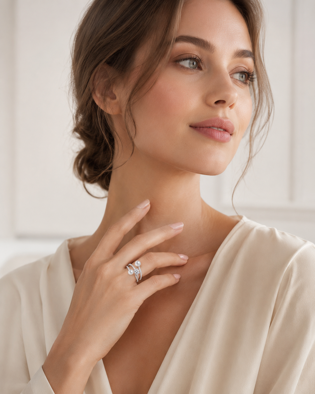 Twin Pearl Orbit Moissanite Ring | S925 Sterling Silver
