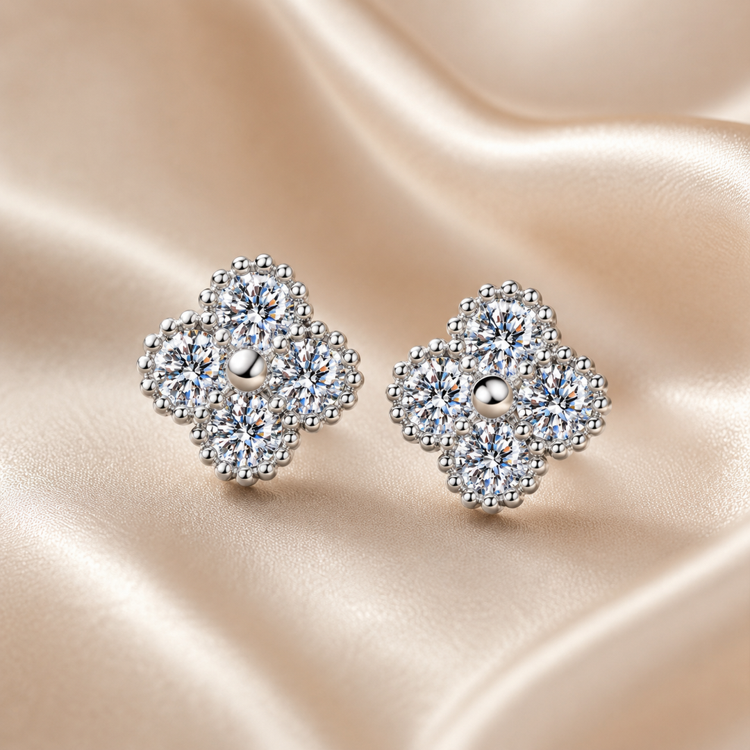 Clover Moissanite Stud Earrings