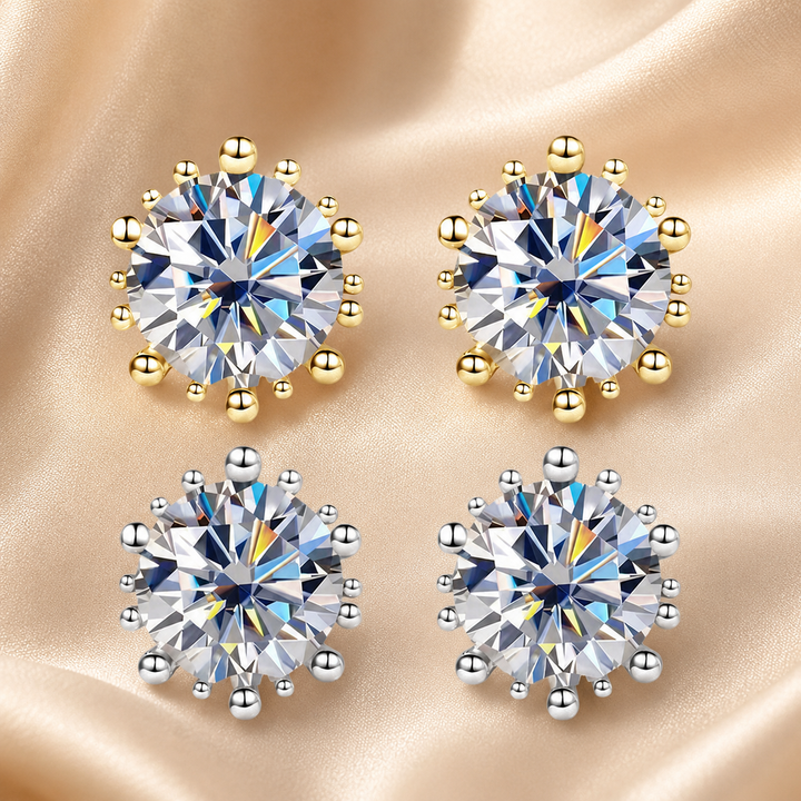 Sunburst Crown Moissanite Stud Earrings