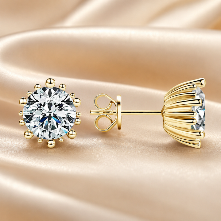 Sunburst Crown Moissanite Stud Earrings