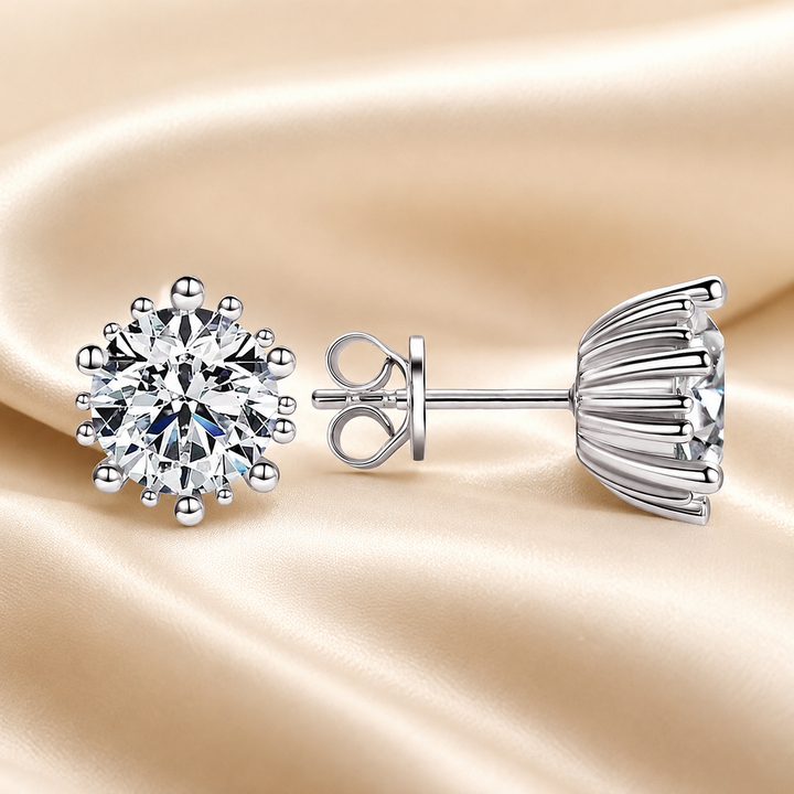 Sunburst Crown Moissanite Stud Earrings