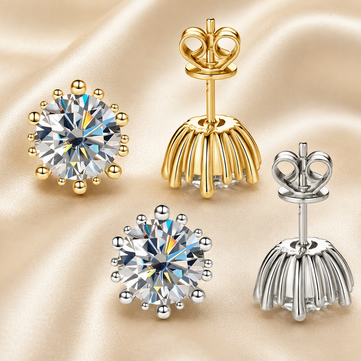 Sunburst Crown Moissanite Stud Earrings