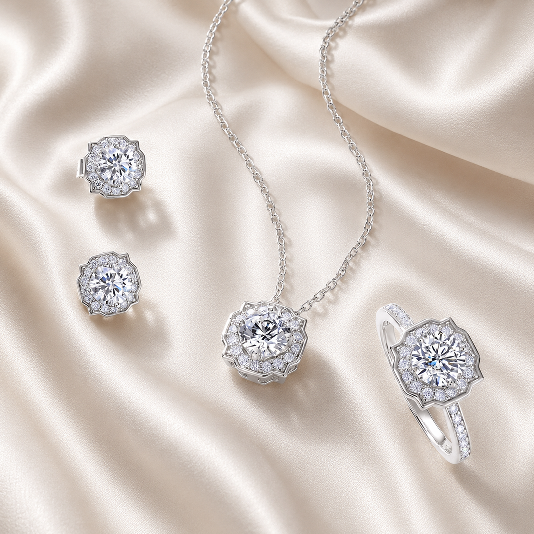 Halo Moissanite Pendant Necklace
