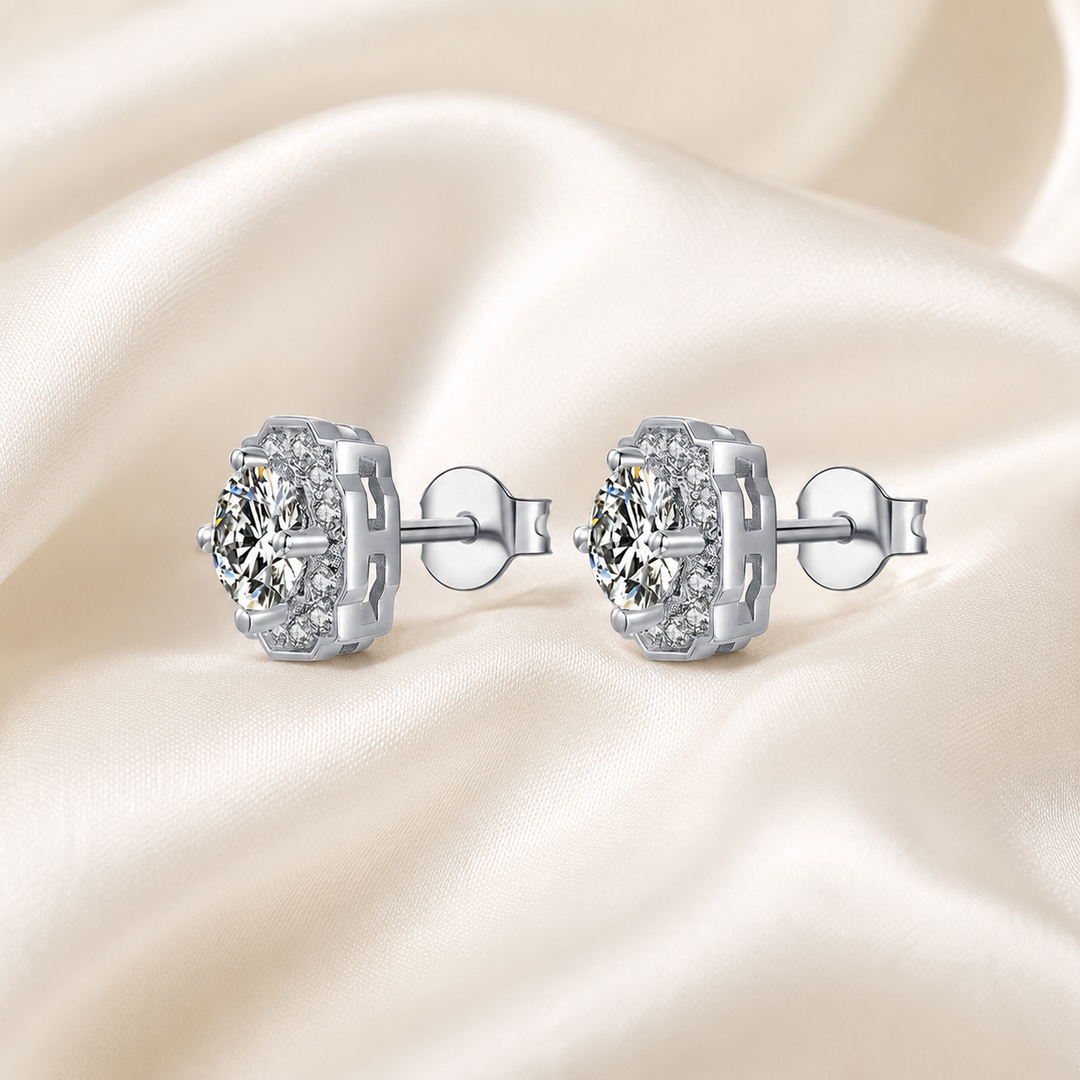 Petal-Edge Halo Moissanite Stud Earrings