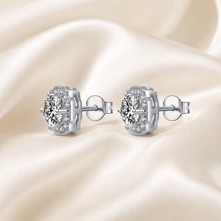 Petal-Edge Halo Moissanite Stud Earrings
