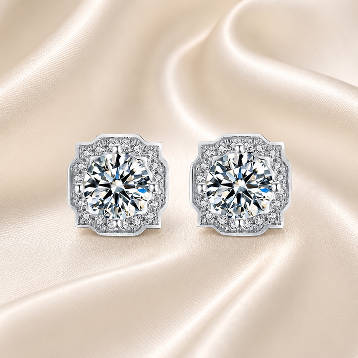 Petal-Edge Halo Moissanite Stud Earrings
