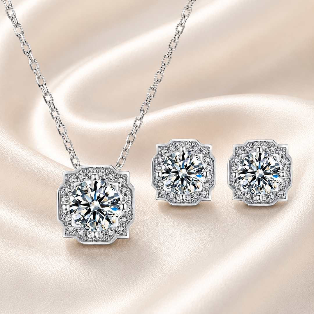 Petal-Edge Halo Moissanite Stud Earrings