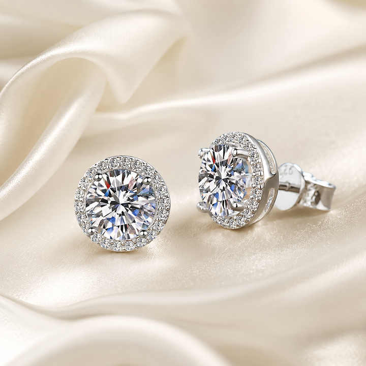 Halo Moissanite Stud Earrings