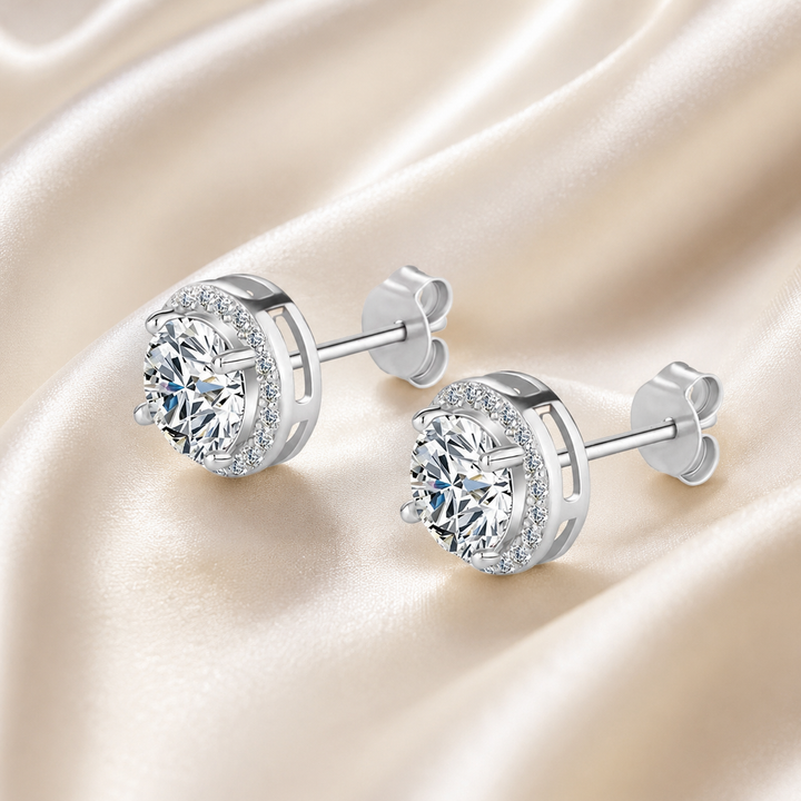 Halo Moissanite Stud Earrings