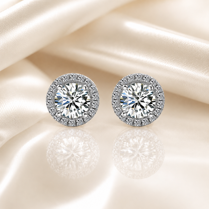 Halo Moissanite Stud Earrings