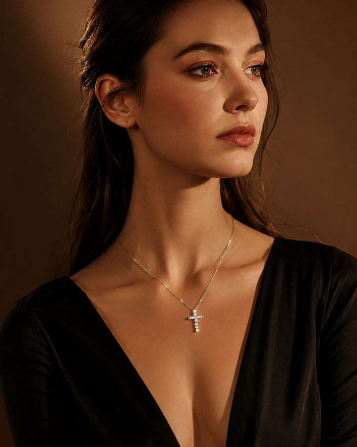 Moissanite Cross Pendant Necklace