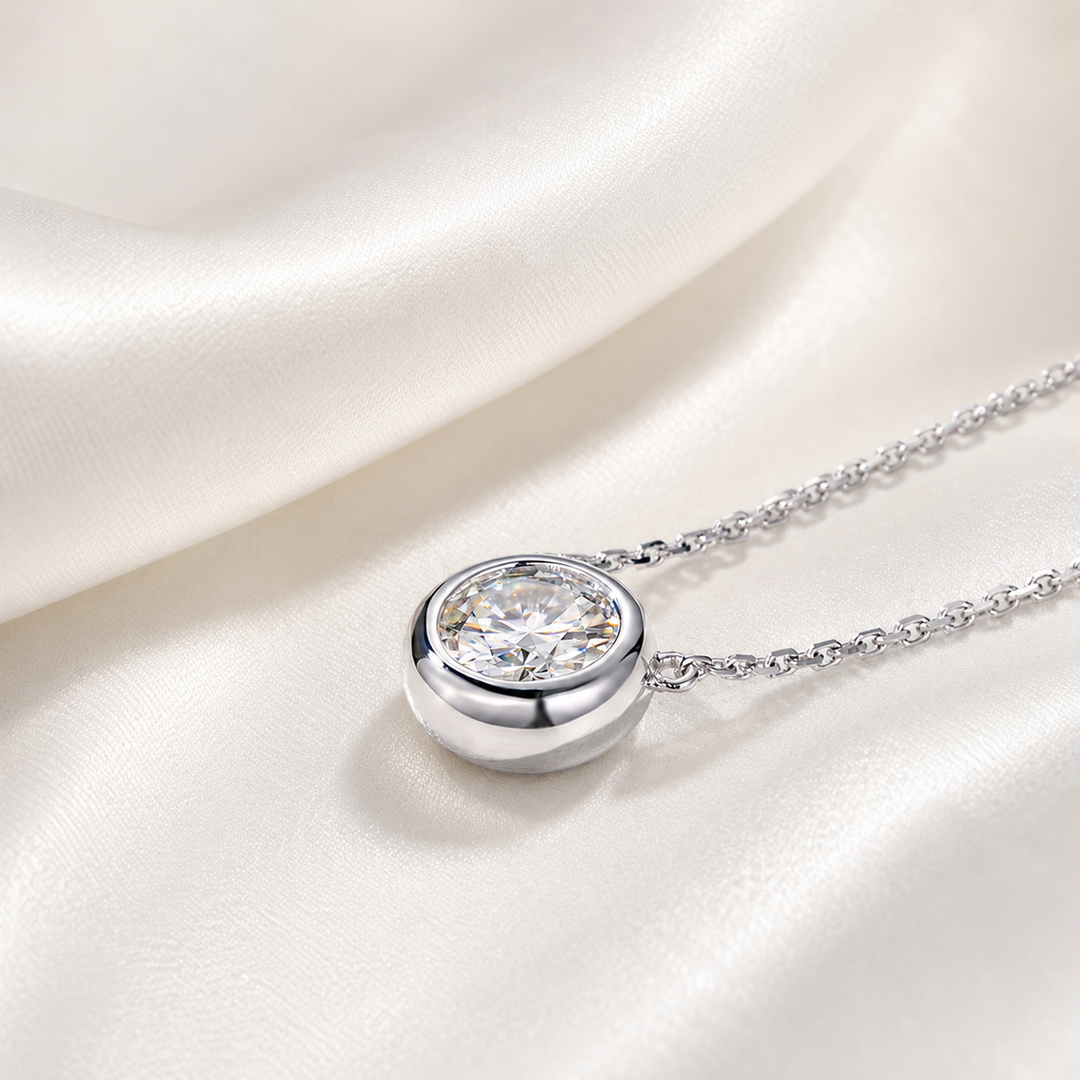 Bezel Solitaire Moissanite Necklace