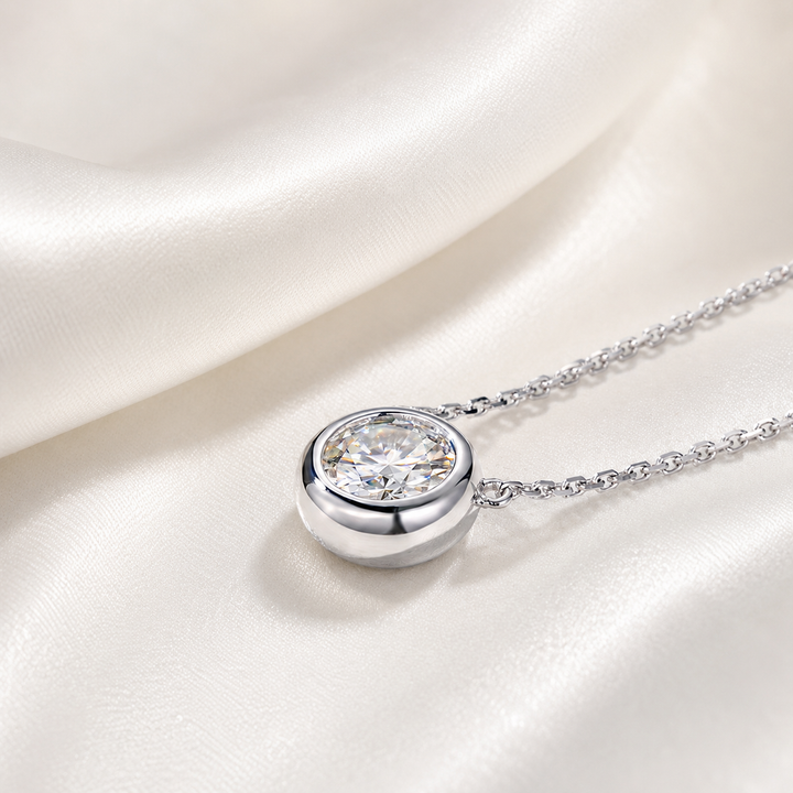 Bezel Solitaire Moissanite Necklace