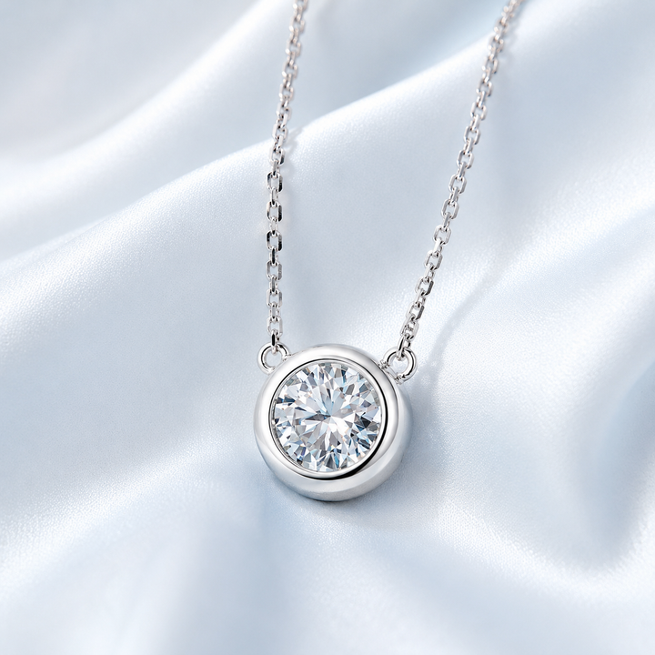 Bezel Solitaire Moissanite Necklace