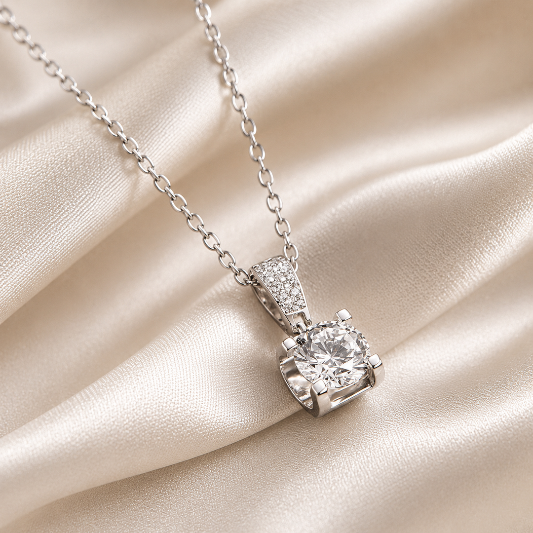 Square Solitaire Moissanite Necklace