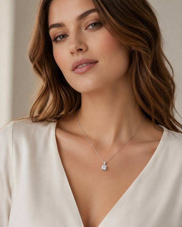 Square Solitaire Moissanite Necklace