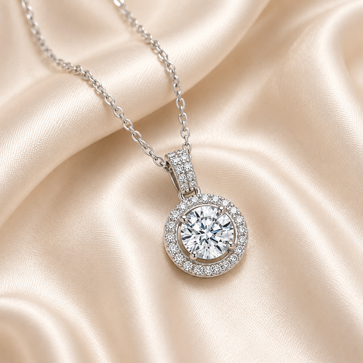 Halo Moissanite Pendant Necklace